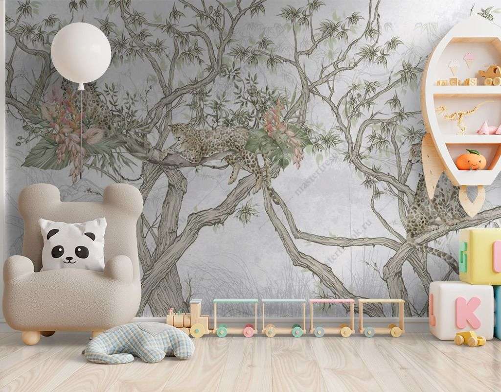 Фотообои в интерьере леопарды китайская живопись  14-448 фото