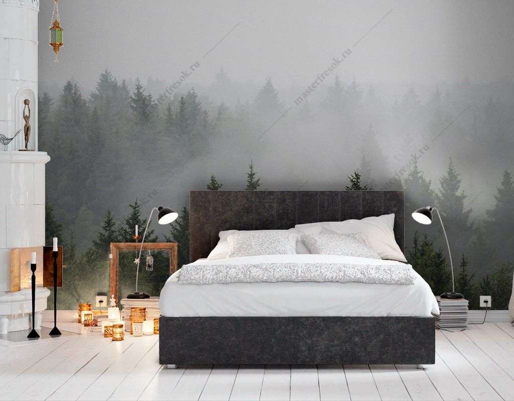 Фотообои в интерьере туман над лесом  9-1651 фото