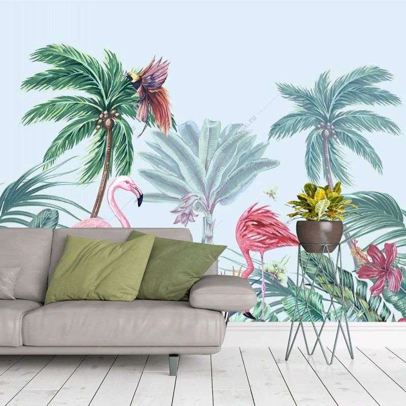 Фотообои в интерьере фламинго в джунглях   12-1589 фото