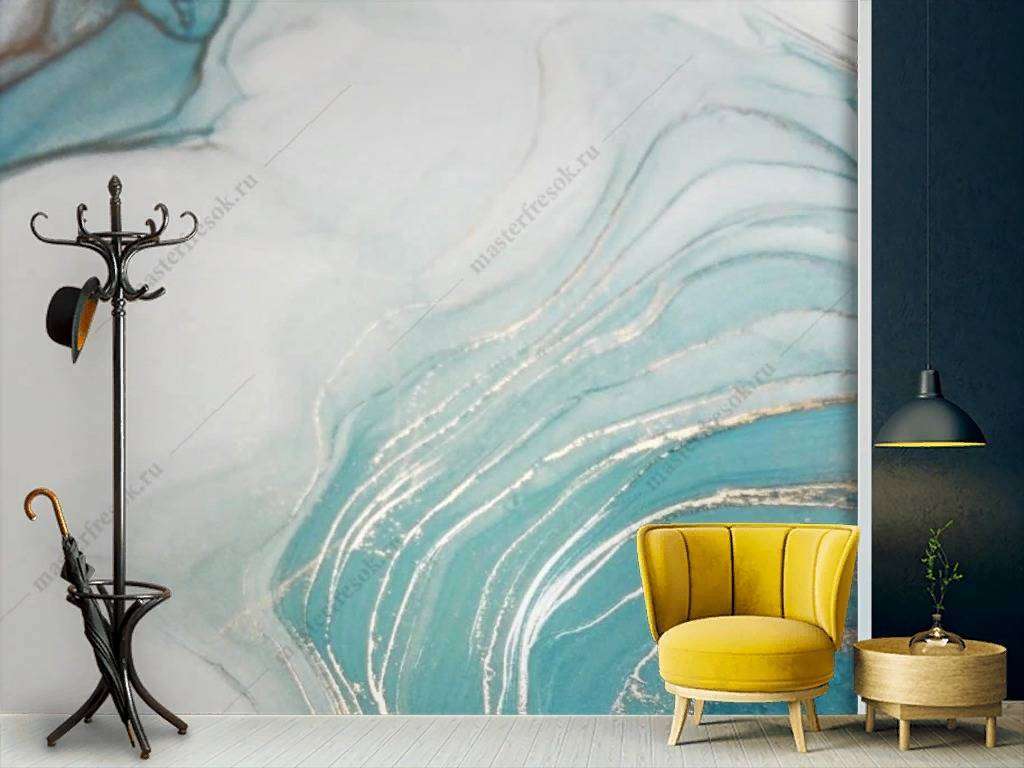 Фотообои в интерьере бело-голубой мрамор  9-1103 фото