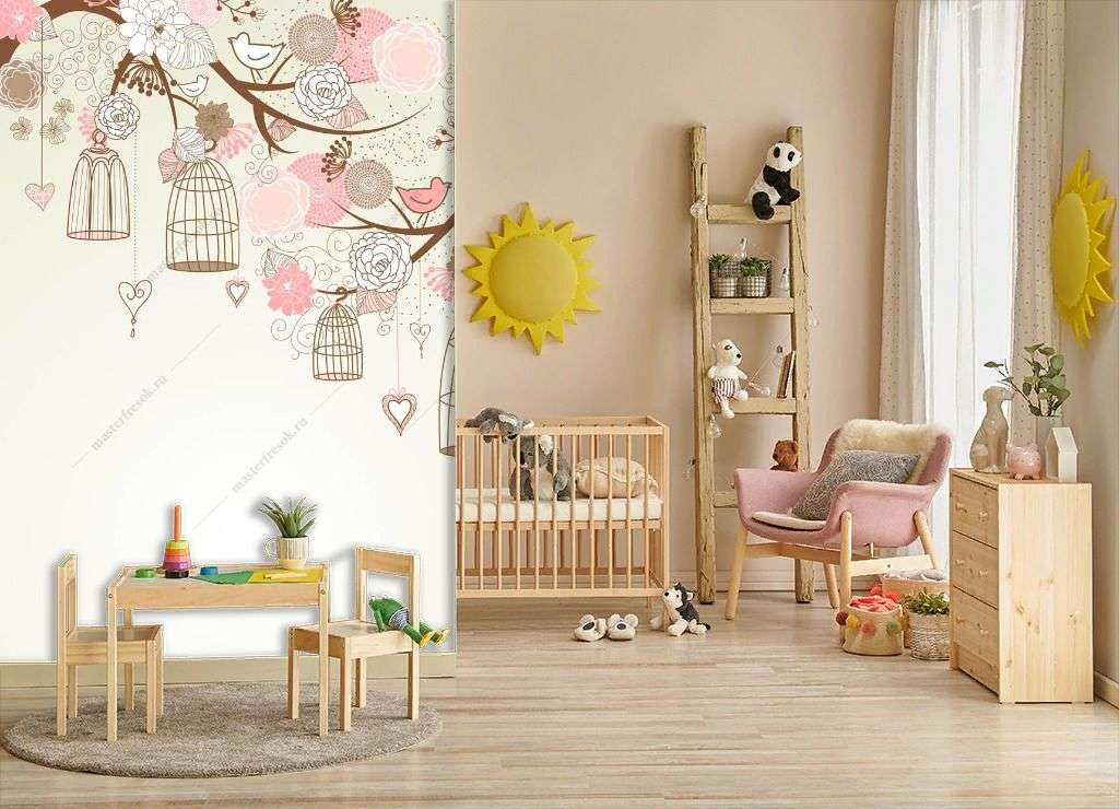 Фотообои в интерьере цветочный принт с клетками  12-1294 фото