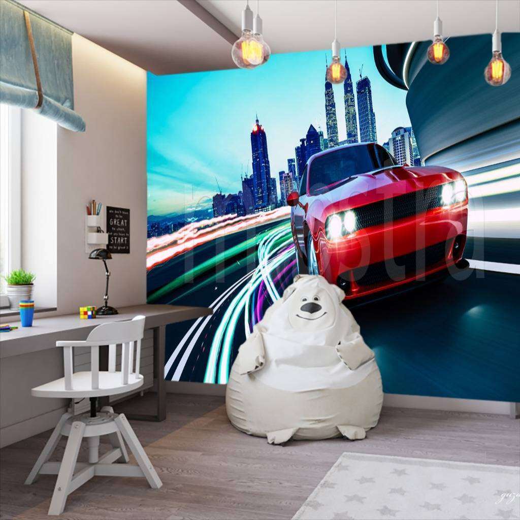 Фотообои в интерьере картинка красной машины  12-594 фото