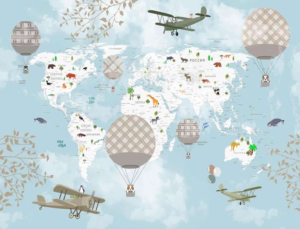 Фотообои в интерьере самолеты и карта мира  14-180 фото