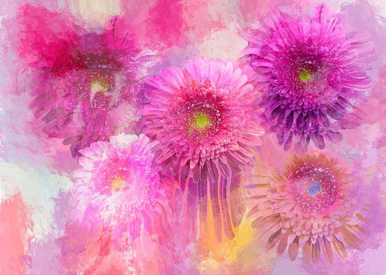 Фотообои в интерьере розовые герберы  13-132 фото