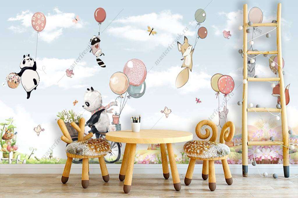 Фотообои в интерьере панда на велосипеде  12-946 фото
