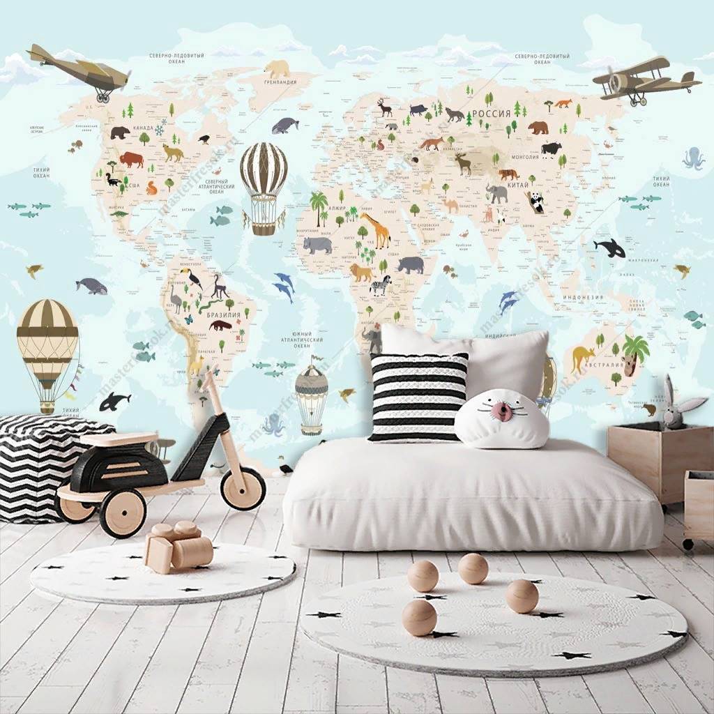 Фотообои Карта мира в нежно голубом цвете  12-1188
