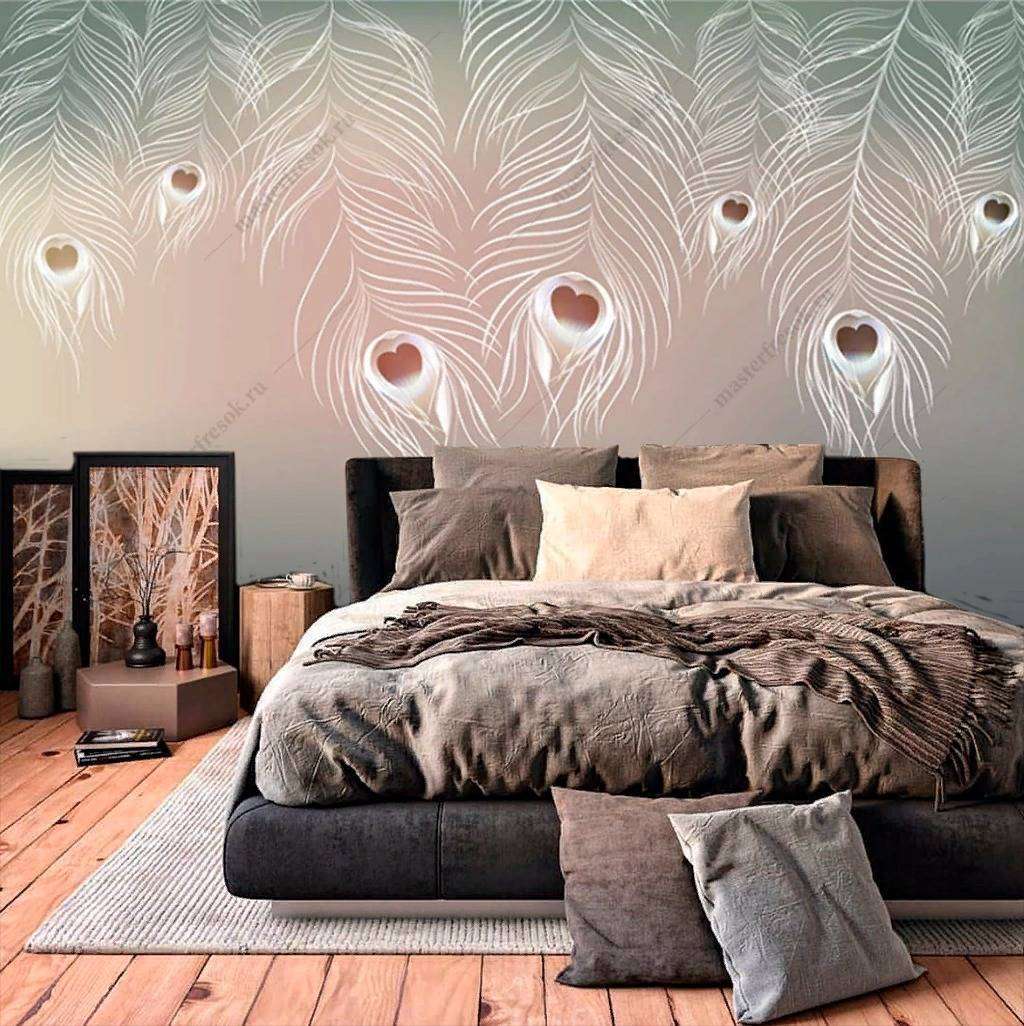 Фотообои в интерьере павлинье перо  15-848 фото