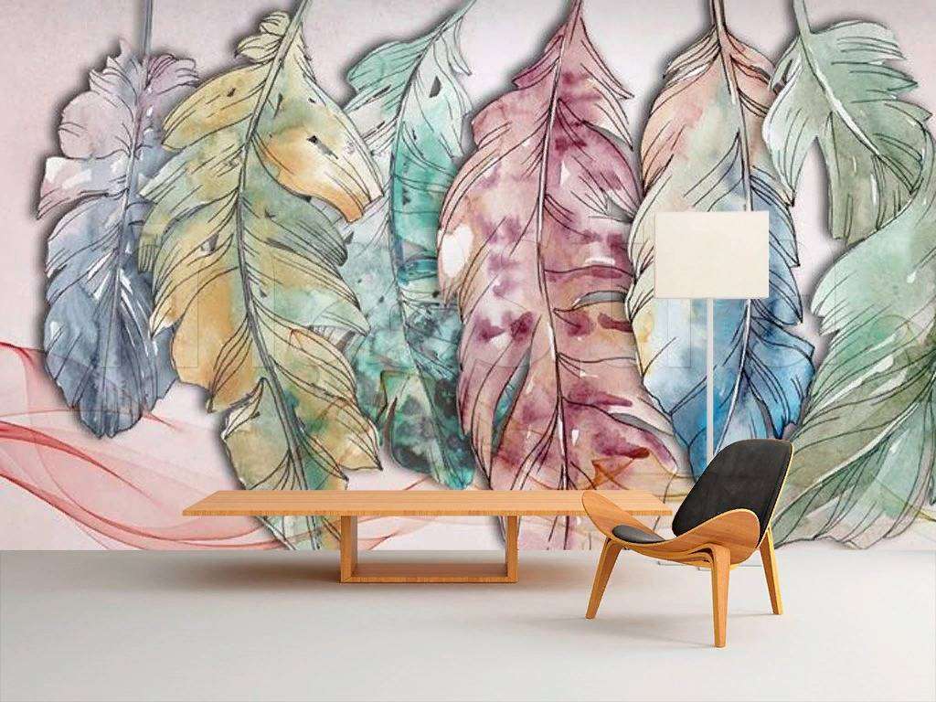 Фотообои в интерьере перья рисунок  15-495 фото