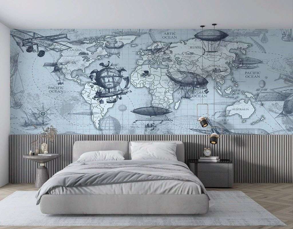 Фотообои в интерьере карта и летательные аппараты  12-1604 фото