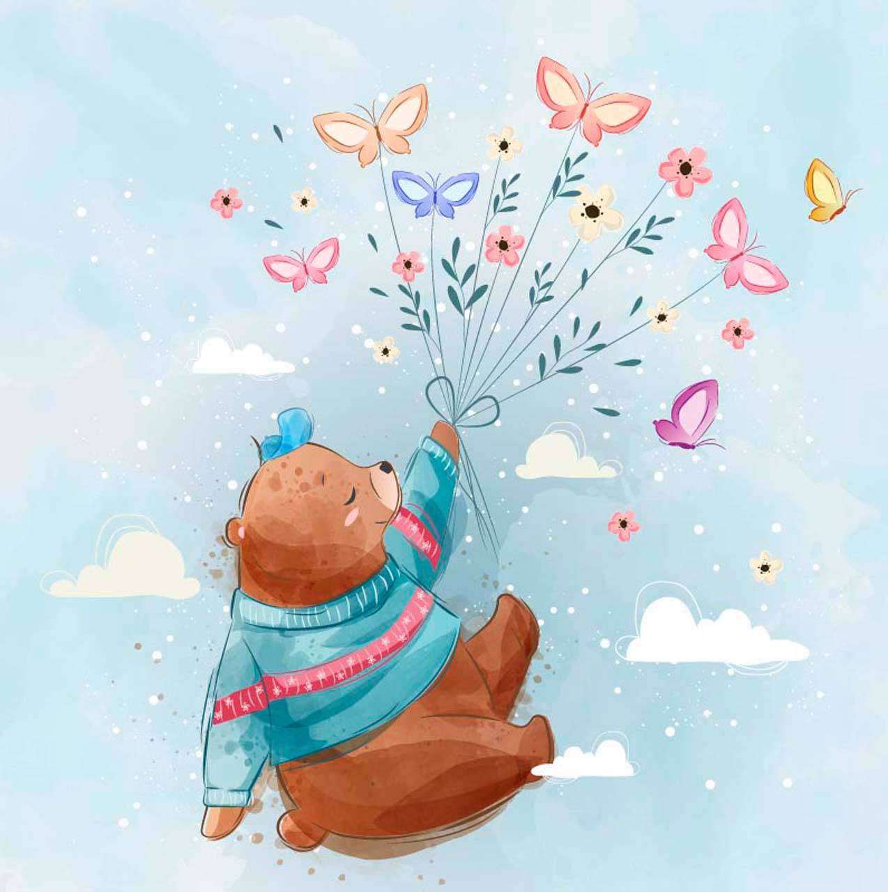 Фотообои в интерьере мишка с бабочками  12-471 фото