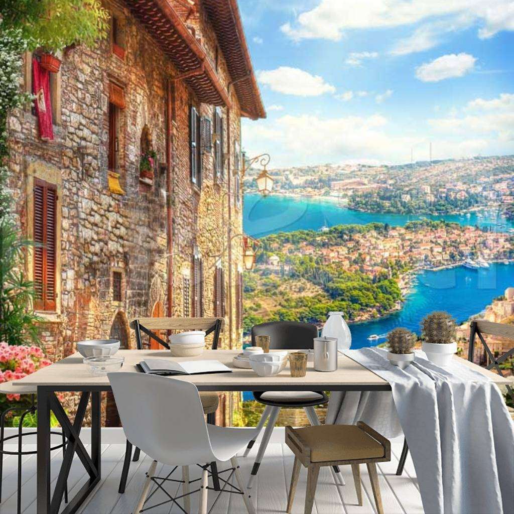 Фотообои в интерьере улочка ведущая к морскому заливу  11-115 фото