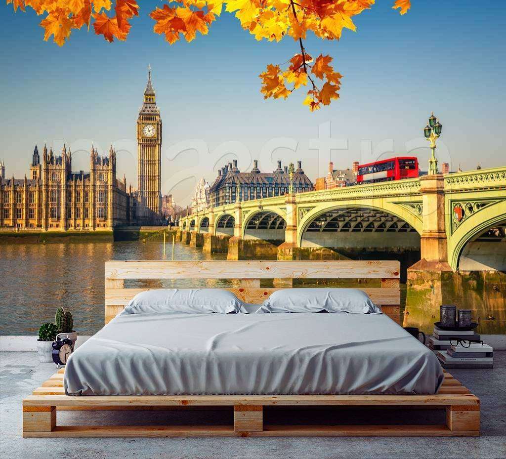 Фотообои в интерьере желтая листва в лондоне  9-502 фото