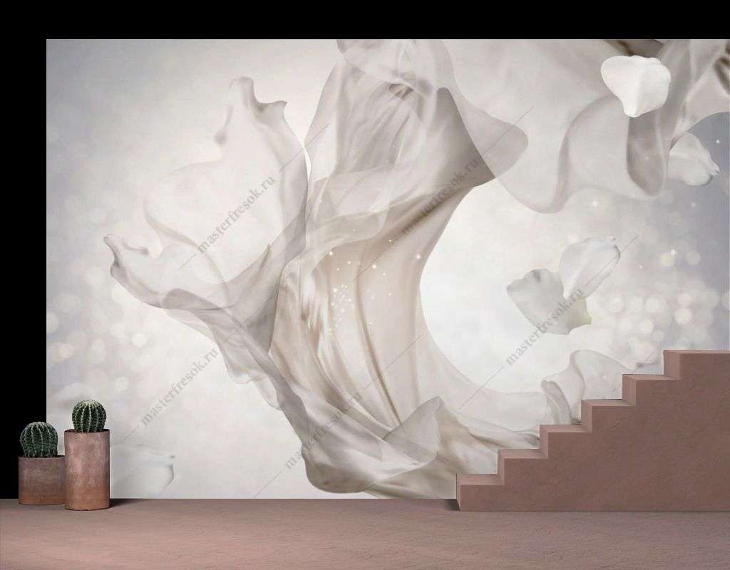 Фотообои в интерьере жемчужно-белый шифон  9-1736 фото