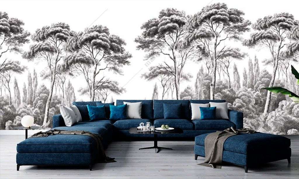 Фотообои в интерьере гризайль деревья  9-1674 фото