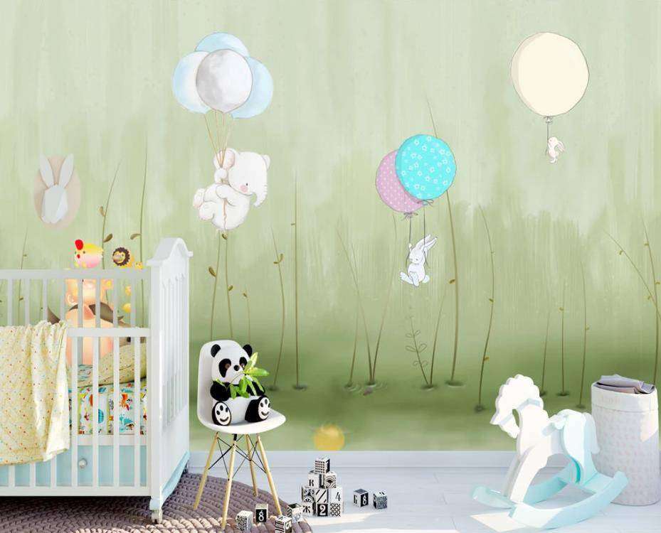 Фотообои в интерьере зеленый лес с кроликами  15-299 фото