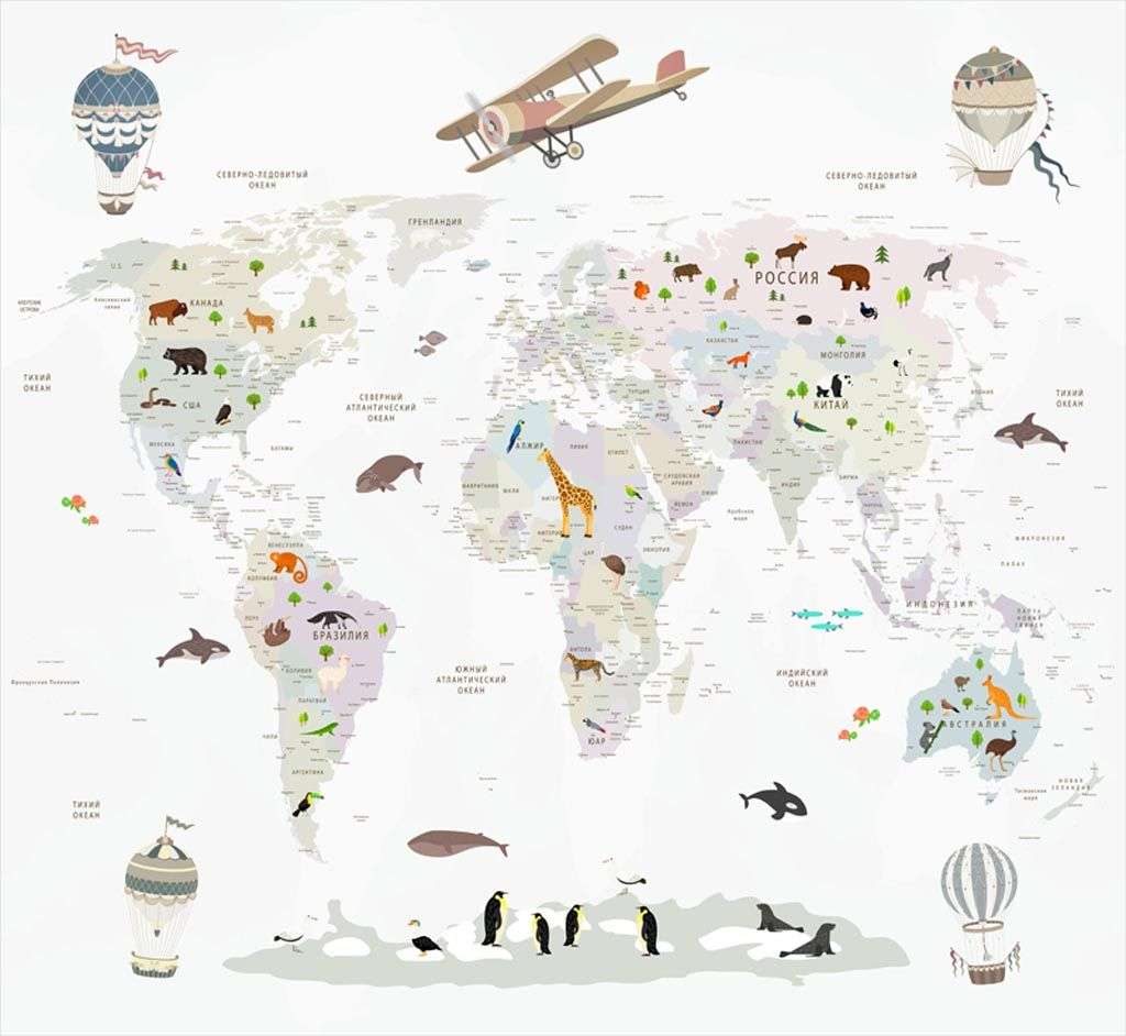 Фотообои в интерьере карта светло серая  12-1016 фото