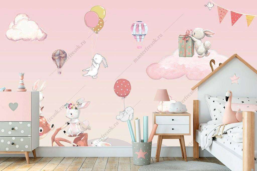 Фотообои в интерьере олененок и зайчики  14-112 фото