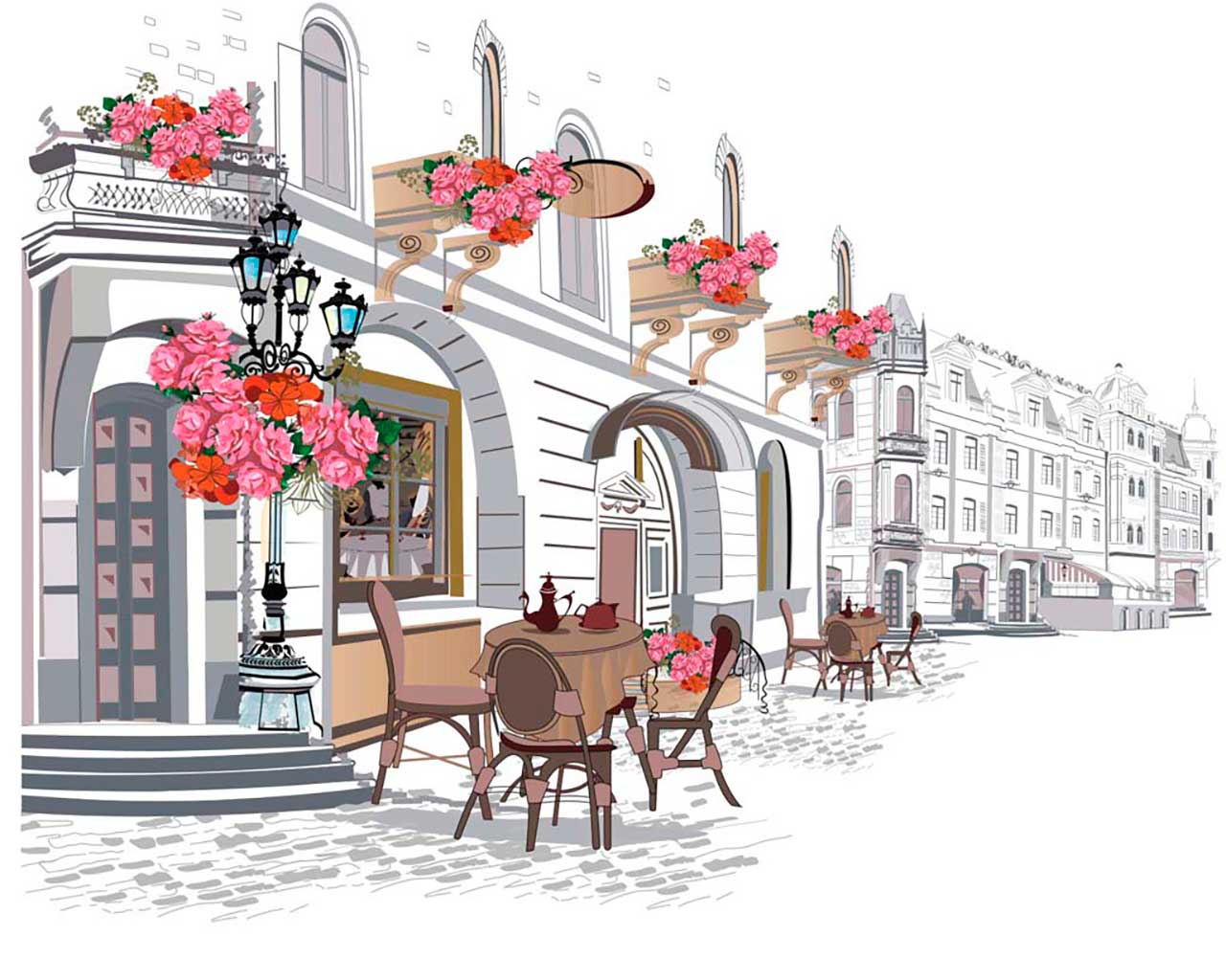 Фотообои в интерьере столики на улице  9-139 фото