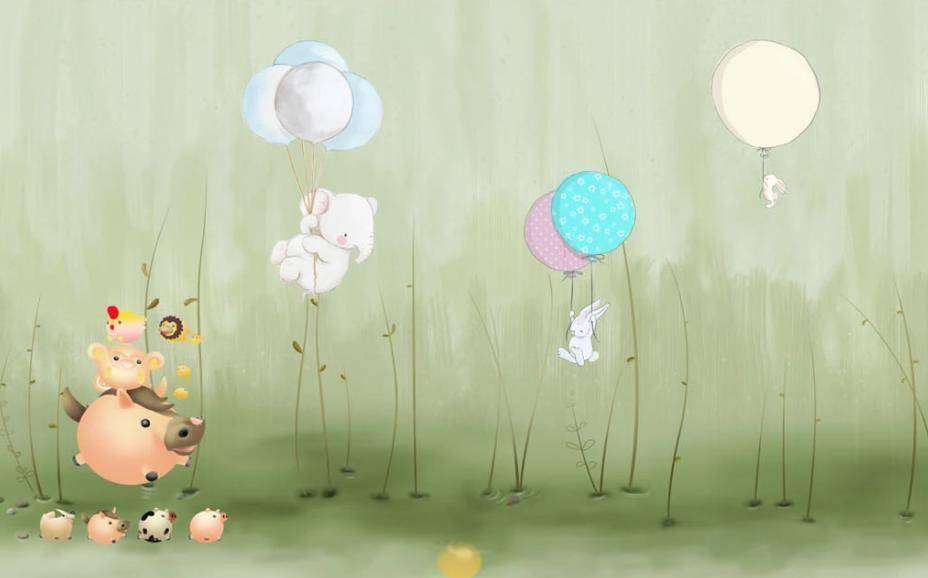 Фотообои в интерьере зеленый лес с кроликами  15-299 фото