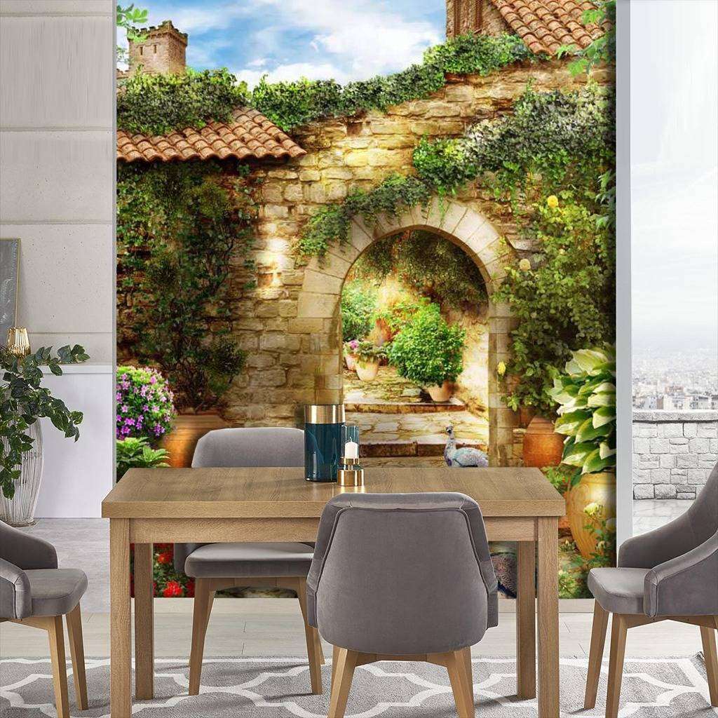 Фотообои в интерьере дворик с павлинами  17-0073 фото