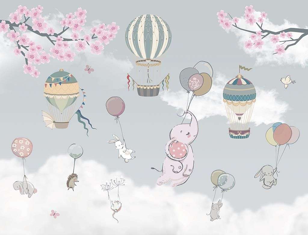 Фотообои в интерьере животные на воздушном шаре  14-052 фото