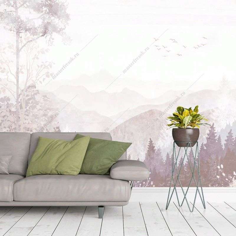 Фотообои в интерьере лес пудровый   14-697 фото