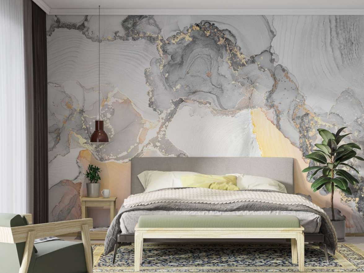 Фотообои в интерьере светло-серый флюид арт  9-1616 фото