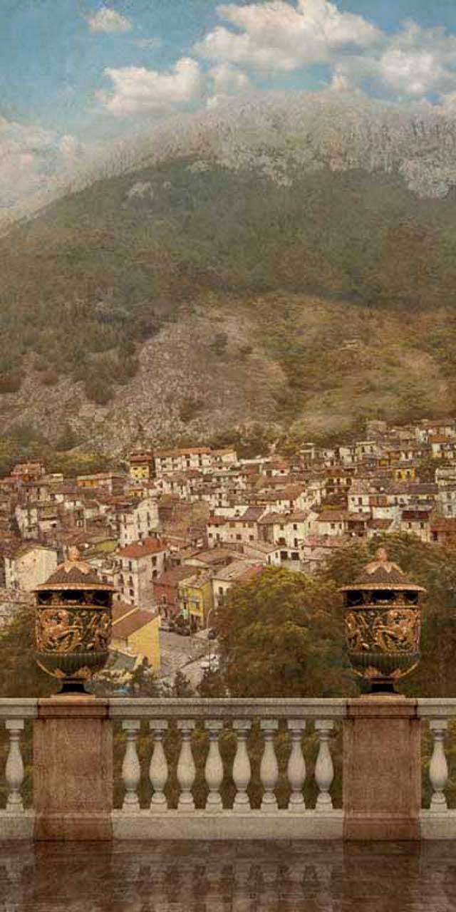 Фотообои в интерьере балкон с видом на старинный город  11-081 фото