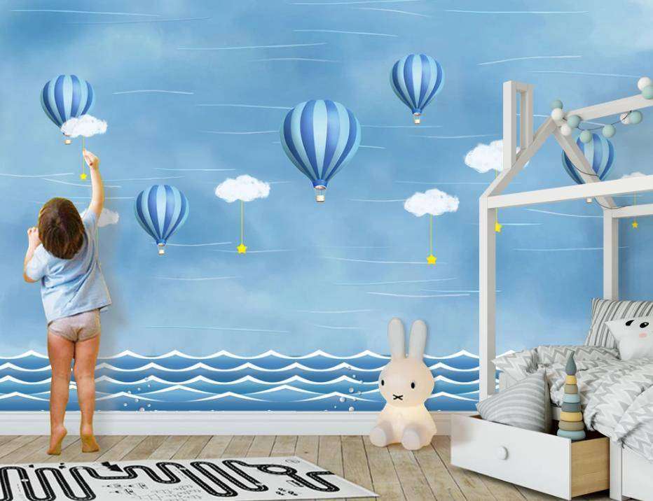 Фотообои в интерьере синие воздушные шары в небе  15-317 фото