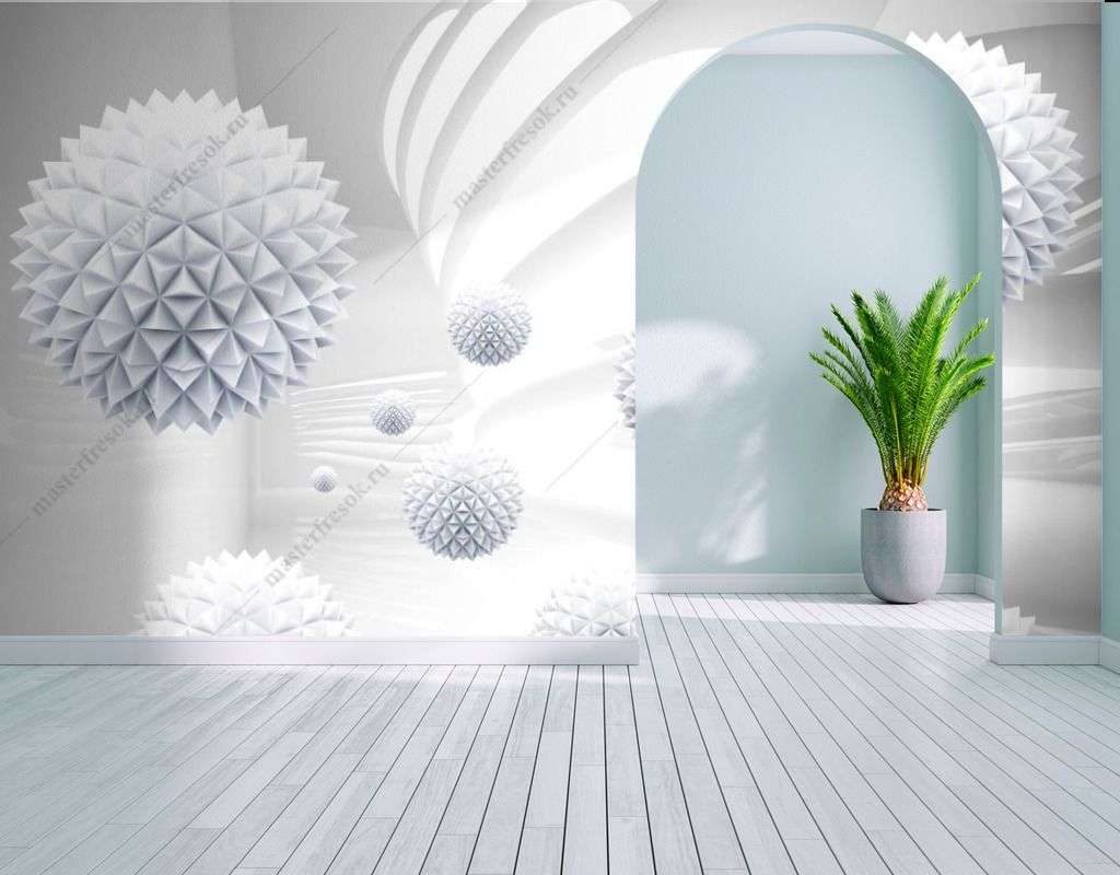 Фотообои в интерьере колючие сферы  14-295 фото