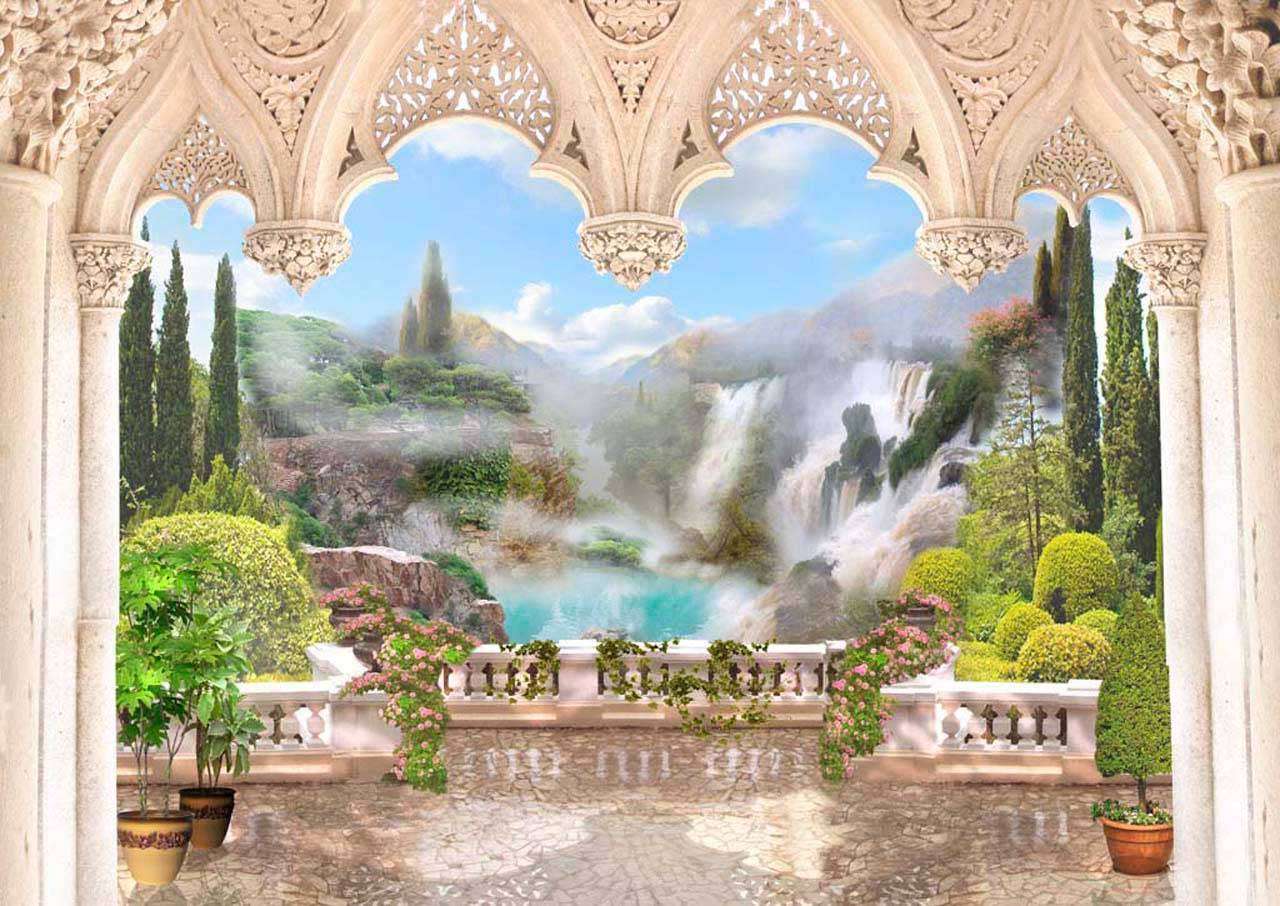 Фотообои в интерьере водопады в горах после дождя  3-045 фото