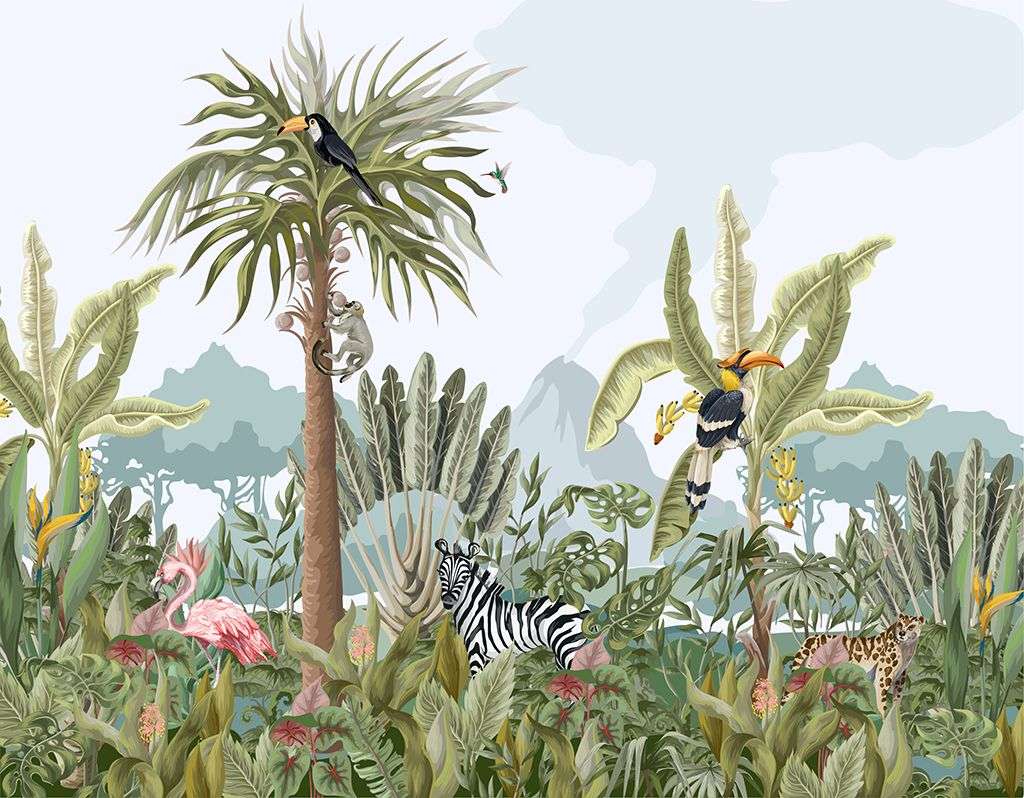 Фотообои в интерьере птица в тропиках  12-1398 фото