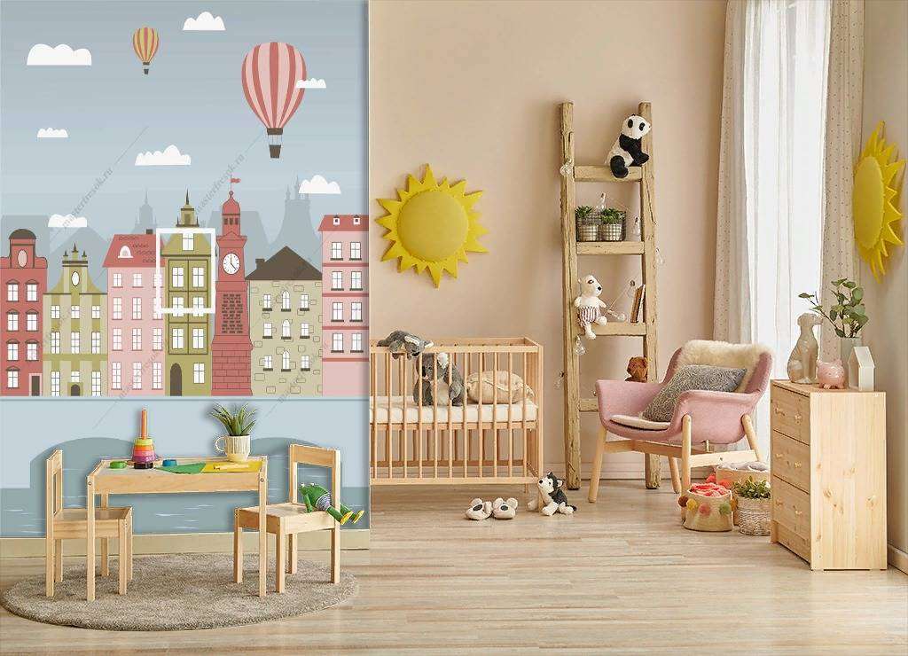 Фотообои в интерьере с домиками  12-837 фото