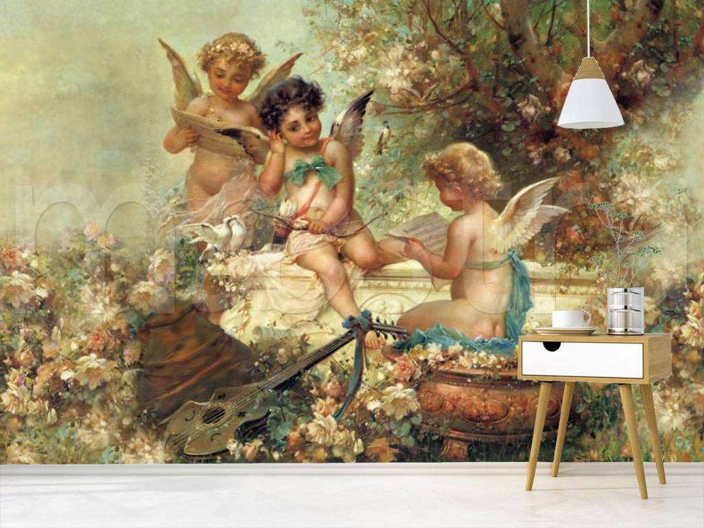 Фотообои в интерьере три ангела . ханс зацка.  1-023 фото