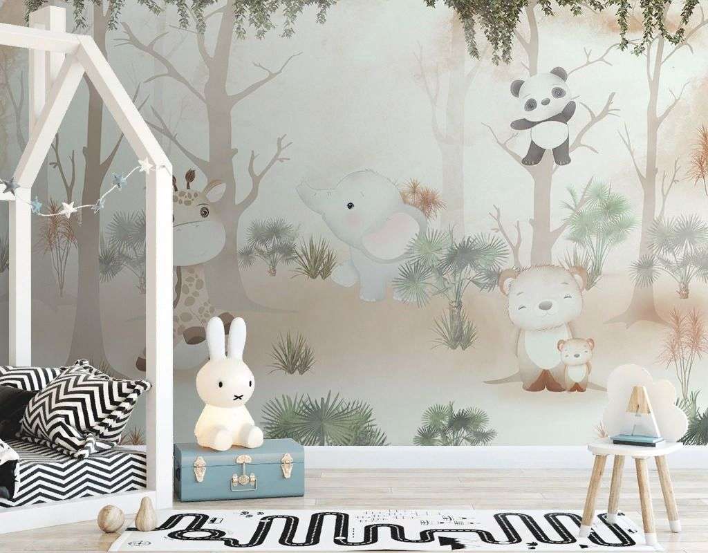 Фотообои в интерьере детские лес со зверушками   12-1606 фото