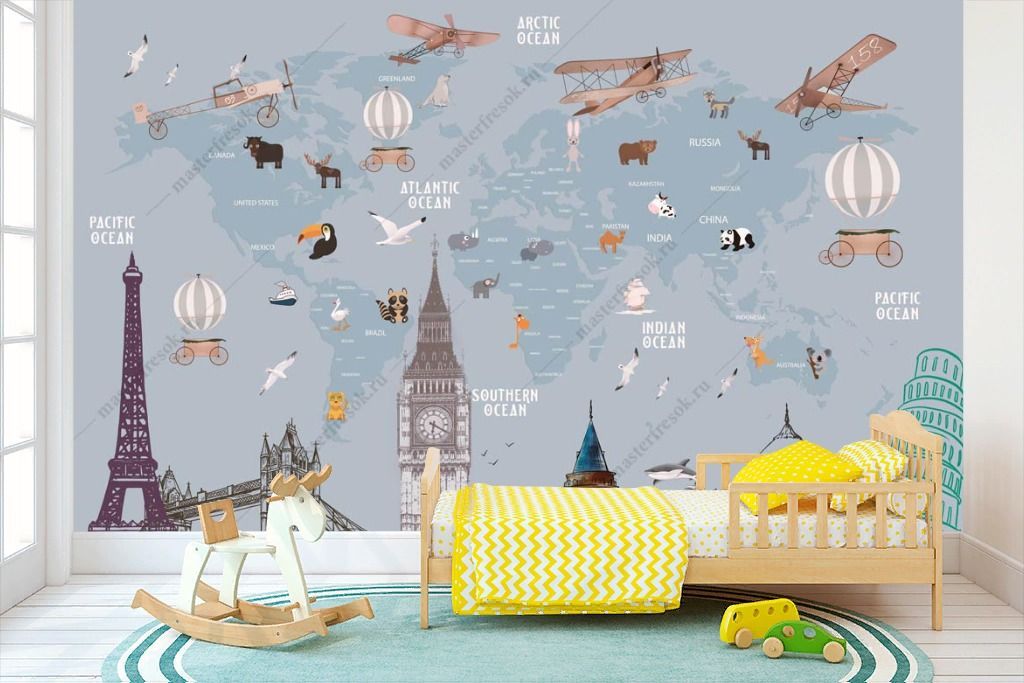 Фотообои Карта мира над городом  12-1363