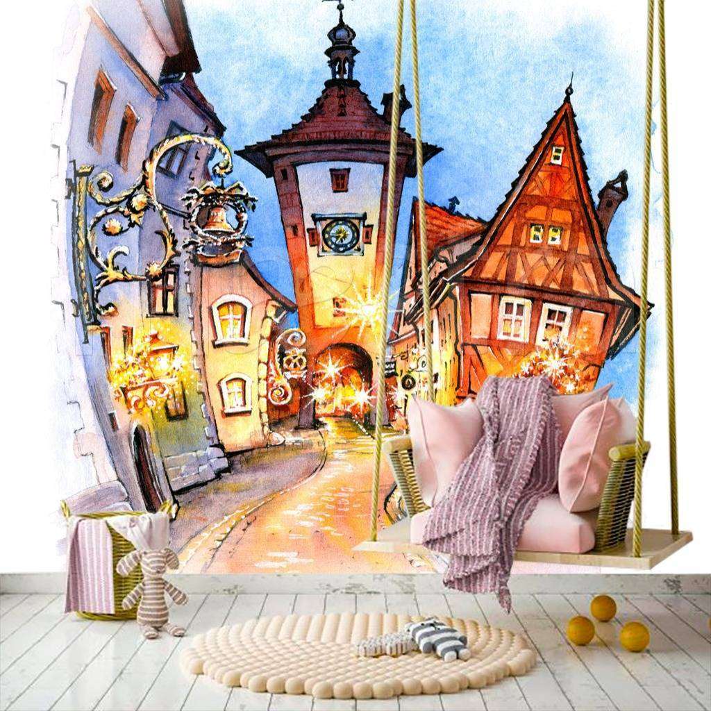 Фотообои в интерьере домики вечером  12-498 фото