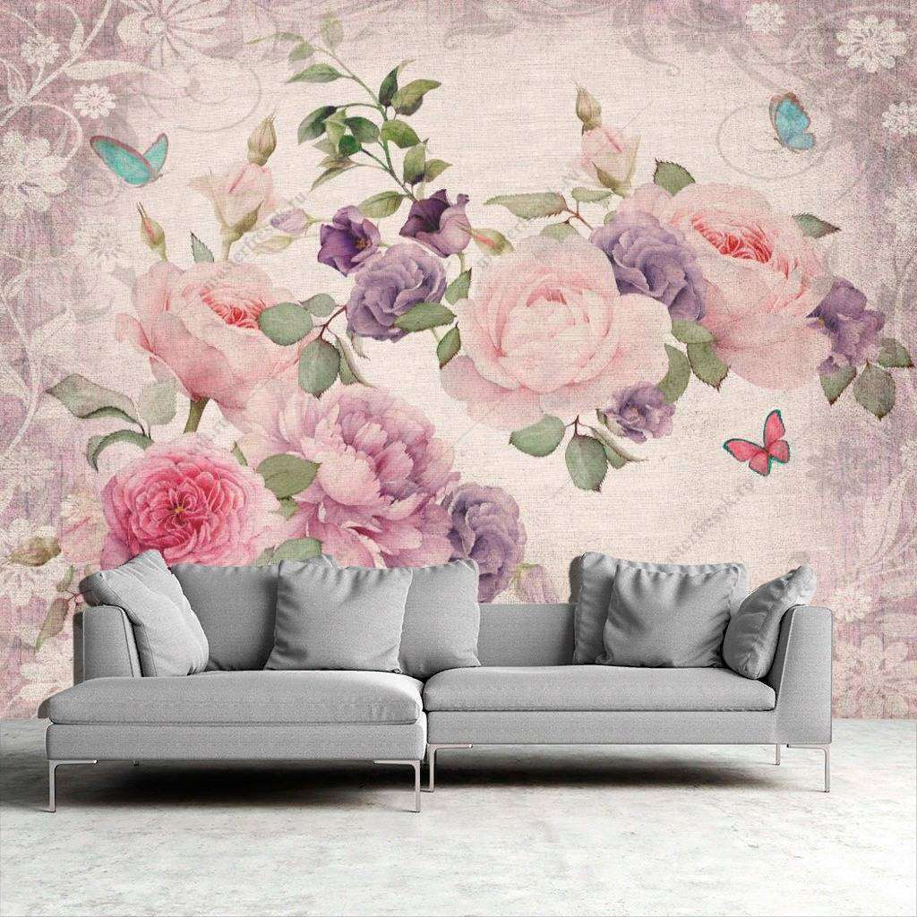 Фотообои в интерьере цветы винтаж  13-218 фото