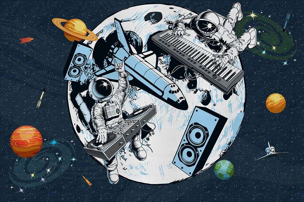 Фотообои в интерьере в детскую подростка: космонавты-диджеи   14-730 фото