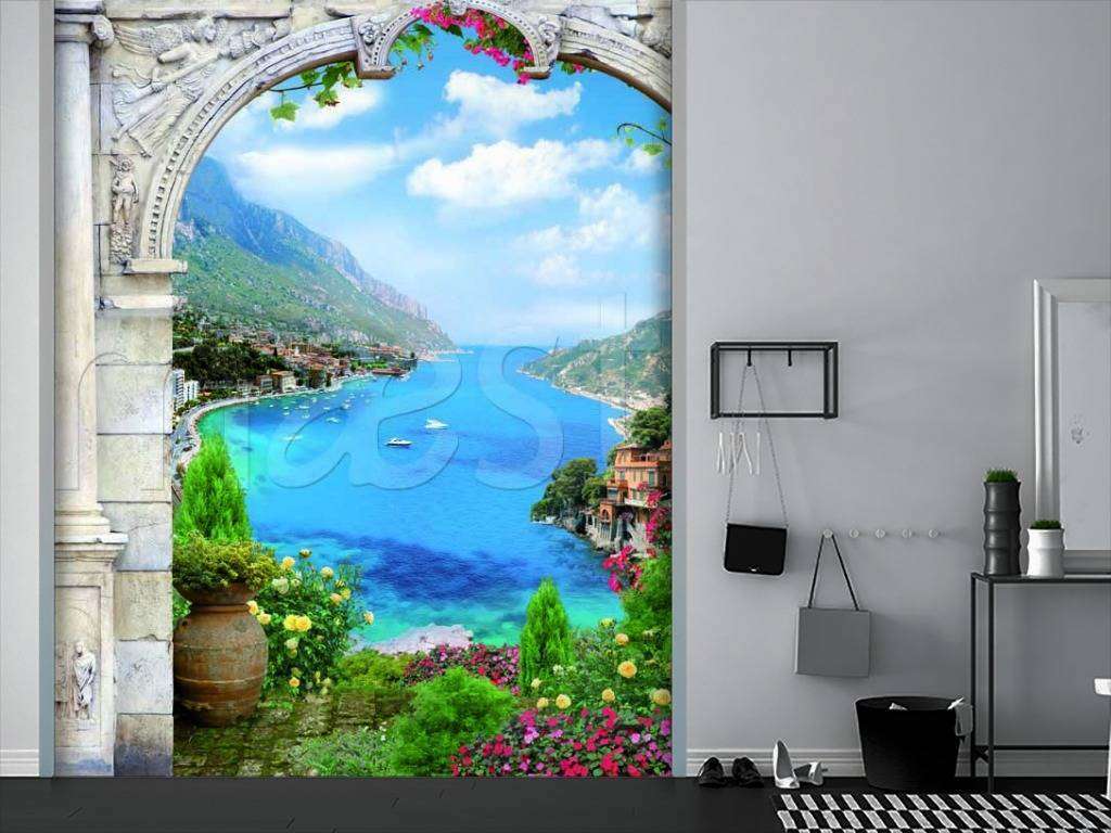 Фотообои в интерьере арка с выходом на море  11-060 фото