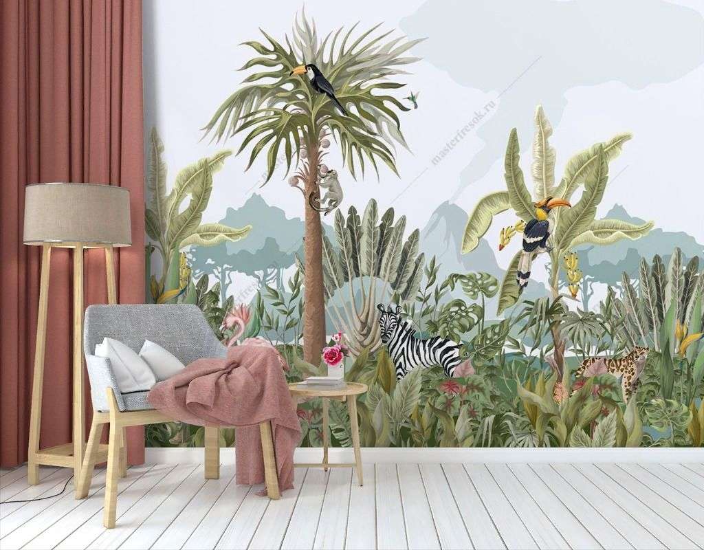 Фотообои в интерьере птица в тропиках  12-1398 фото