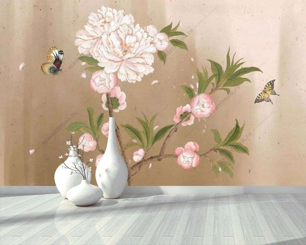 Фотообои в интерьере пион на ветке  15-931 фото