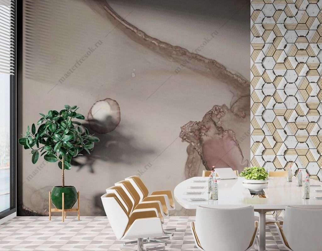 Фотообои в интерьере разводы акварель серые  9-1562 фото