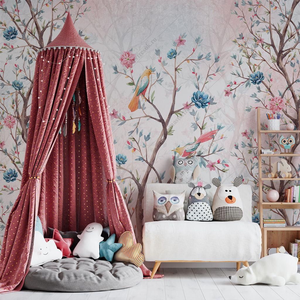 Фотообои Птицы на цветущем дереве  14-474