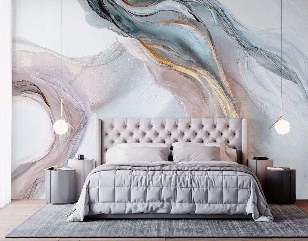 Фотообои в интерьере в спальню абстракция маслом  9-1843 фото