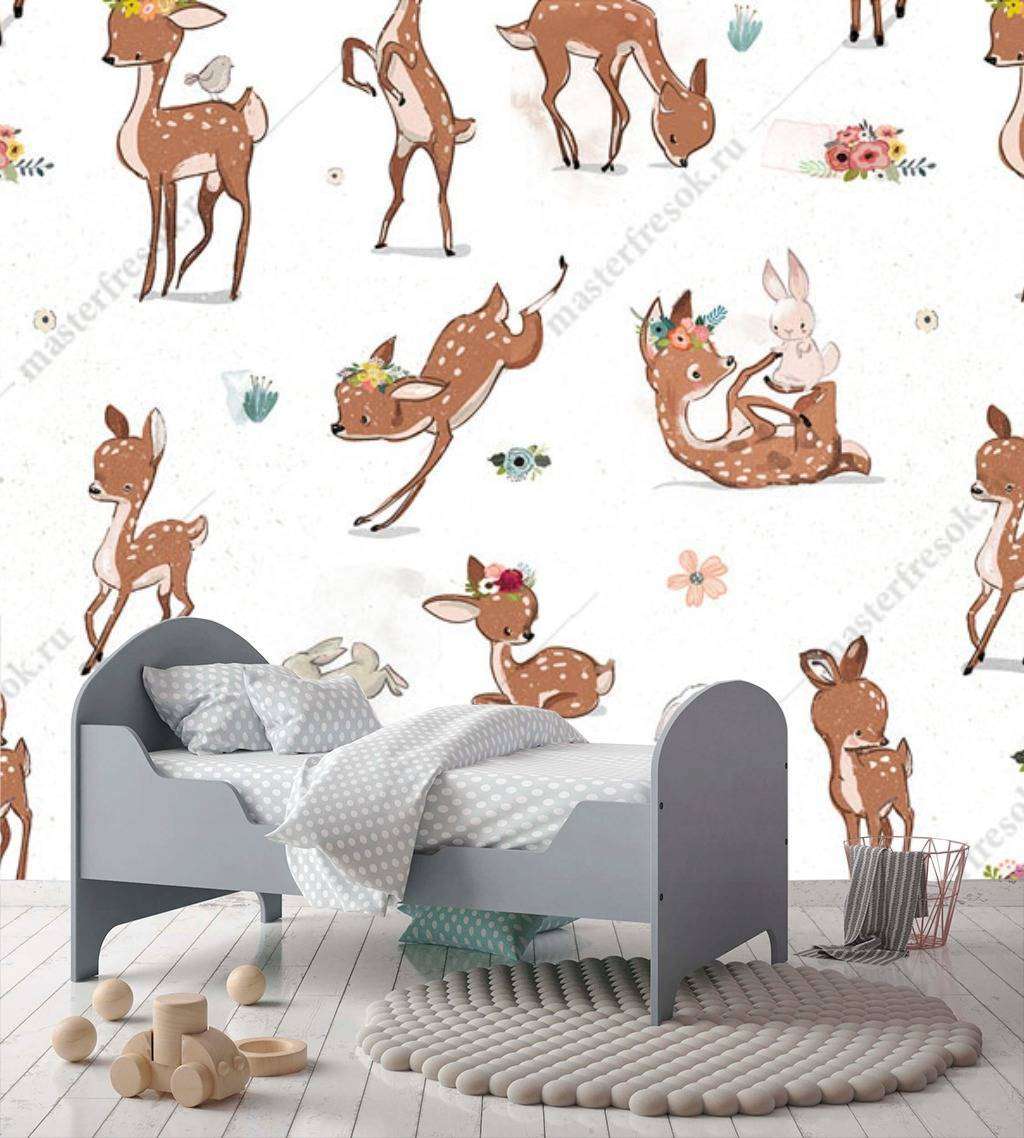 Фотообои в интерьере олени на полянке  12-663 фото