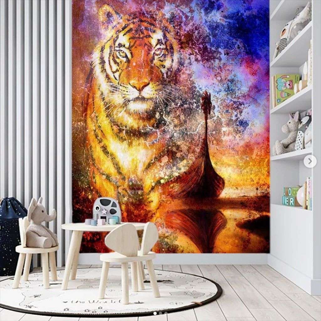 Фотообои в интерьере огненный тигр  17-4283 фото
