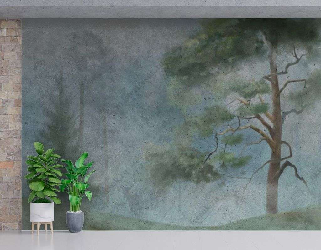 Фотообои в интерьере хвойный лес утром  13-461 фото