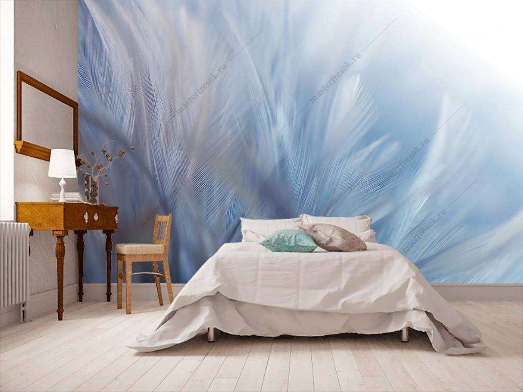Фотообои в интерьере белый фон текстуры пера  9-1219 фото