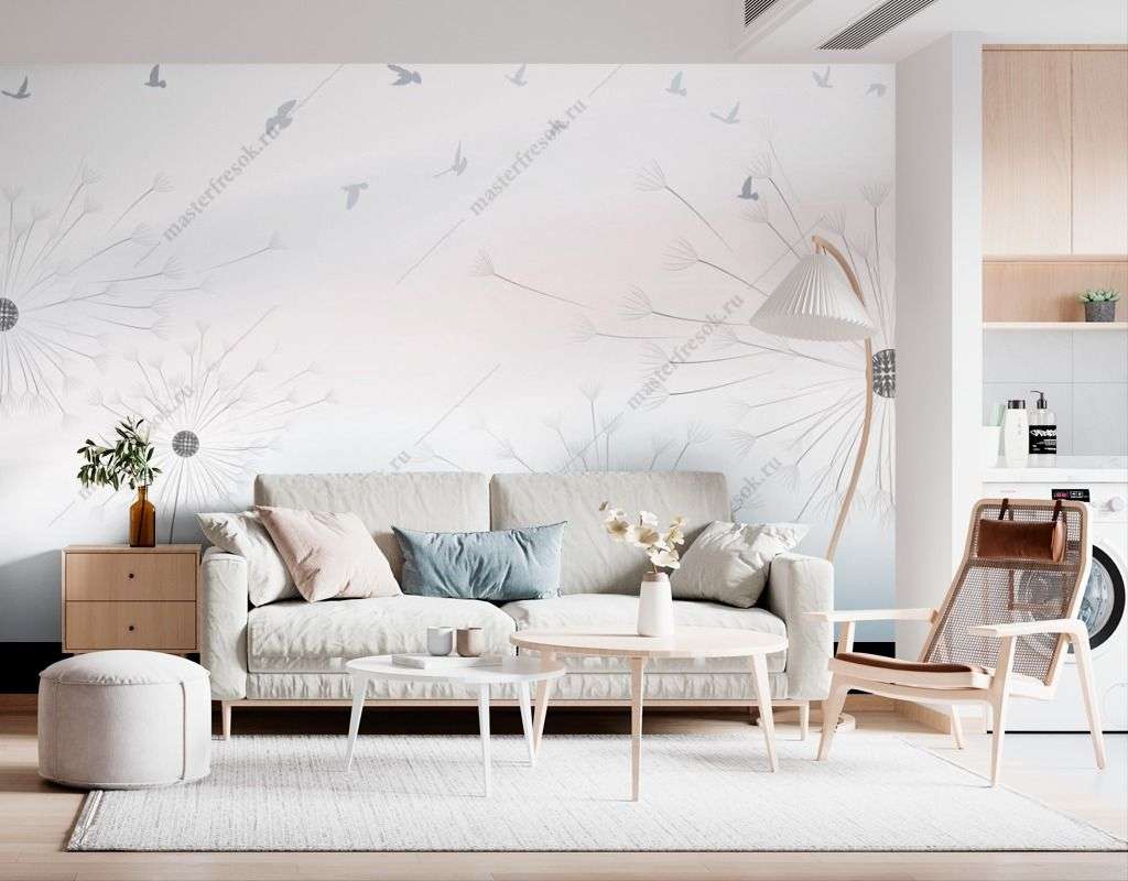 Фотообои в интерьере серые одуванчики  14-407 фото